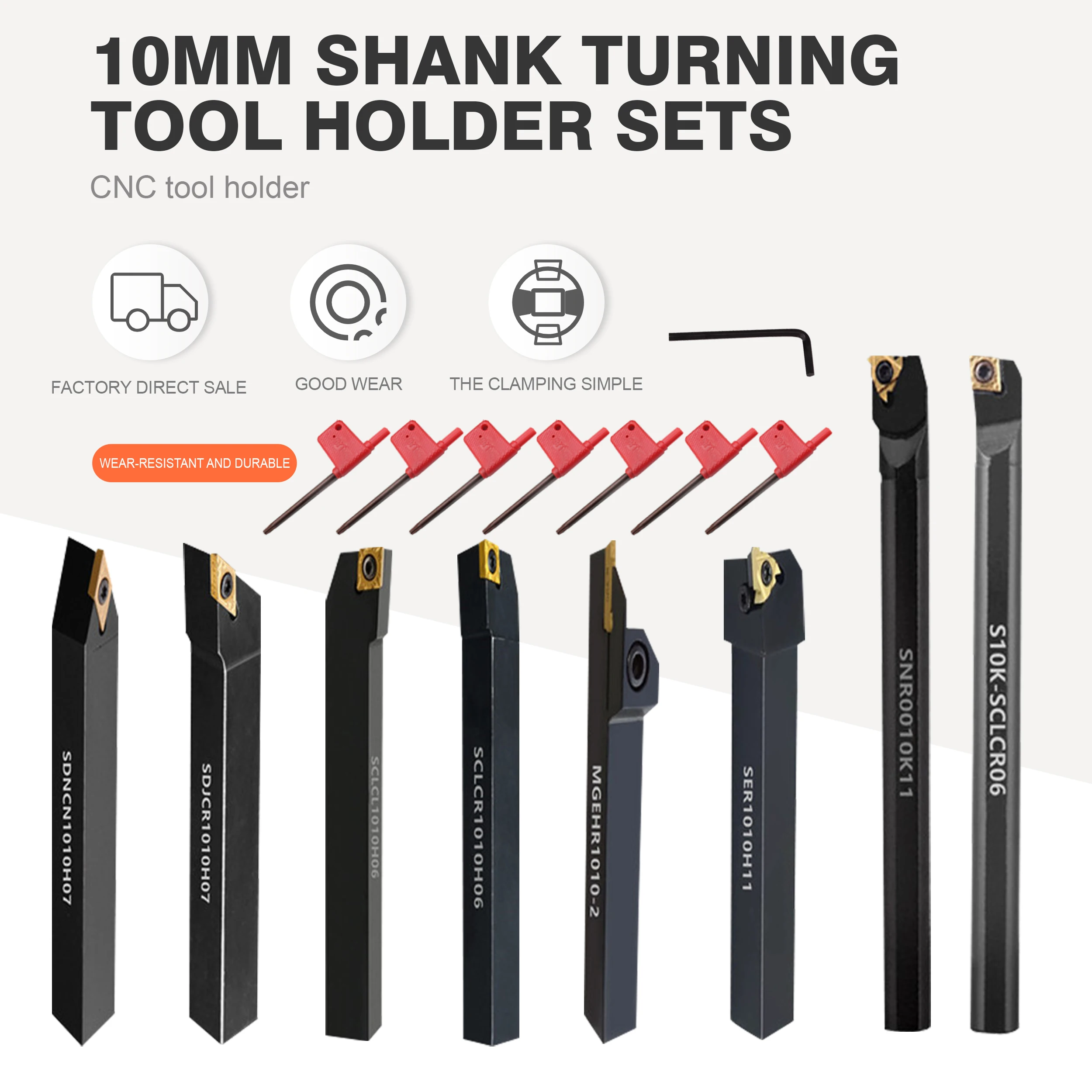 

8Sets of 10MM CNC Lathe Turning Tool Holder Boring Bar with Applicable Inserts and Wrenches Set for Turning Threading