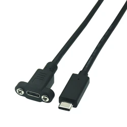 패널 마운트 C 타입 USB-C 암수 연장 케이블, 나사 구멍 잠금 커넥터 케이블 간격 18mm, 1M 0.5M