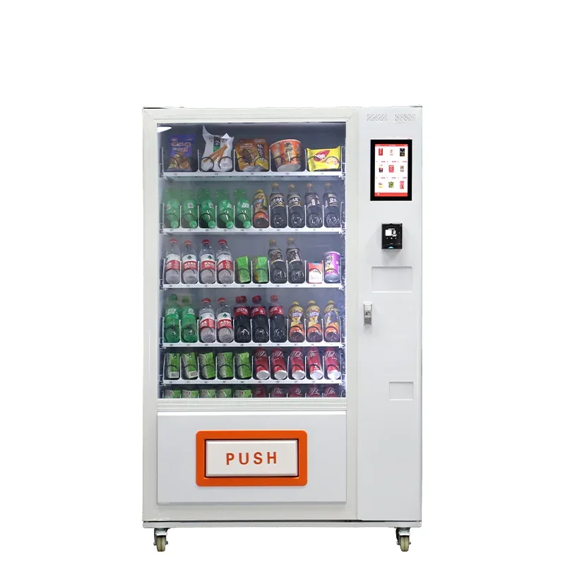 

High Tech 24 Hour Combo Vending Mmachine For Food And Drink Automatic Big Touch Screen Food Chips Cold Soft Soda Drink