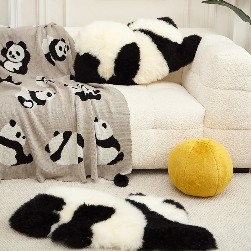 Panda back cute throw pillow real wool cushion sofa living room birthday moving valentine's day gift