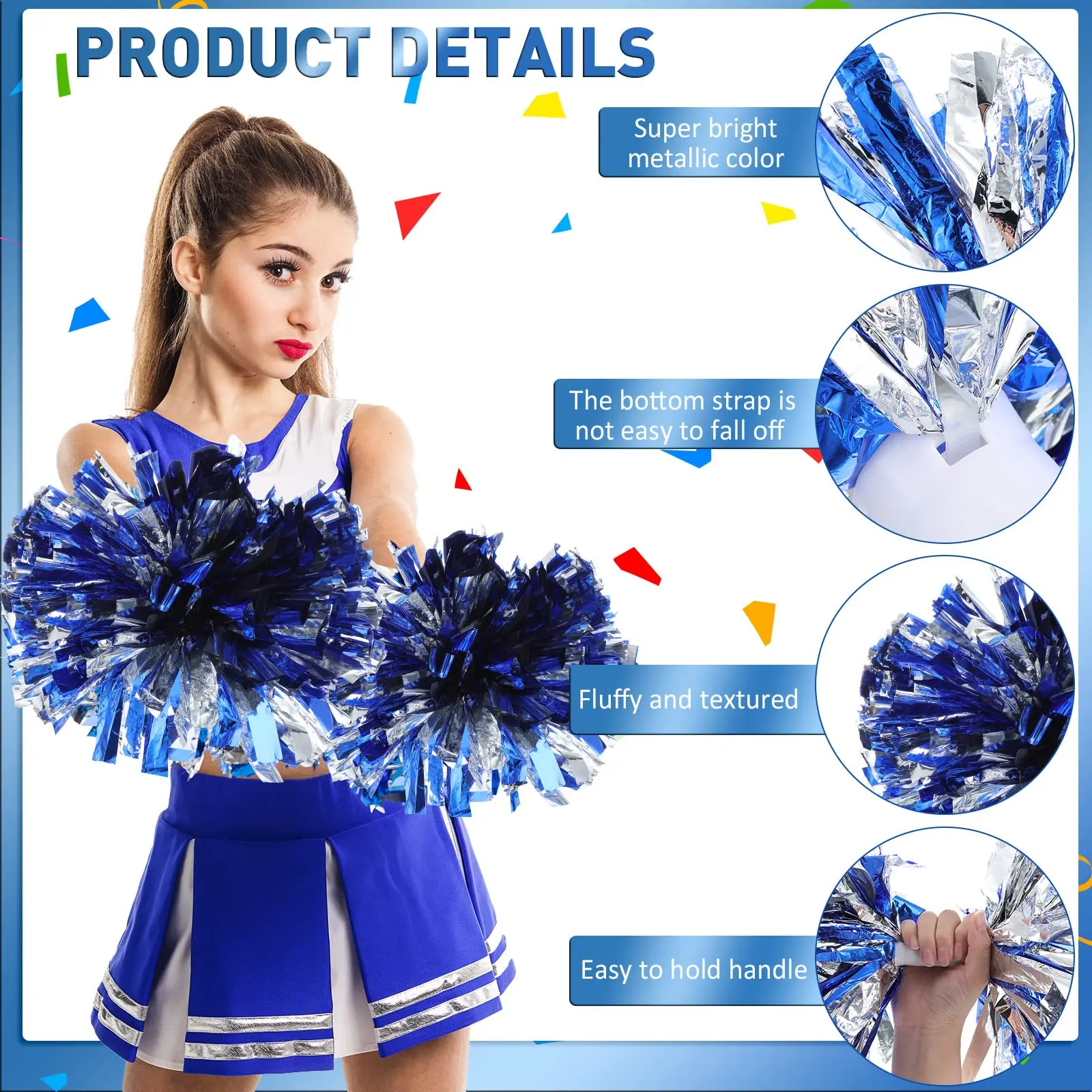 6-60 Stuks Pom Poms Cheerleading Geschenken Metallic Pompoms met Baton Handvat Cheer Ballen Juichen Squad Geest Team sport Dans Rekwisieten