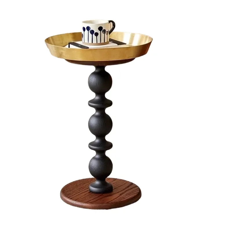 Luxury retro coffee table solid wood round edge bedside table home living room or balcony modern style