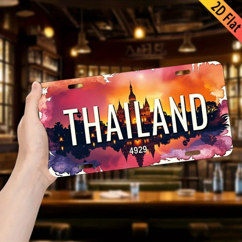 مسطح ثنائي الأبعاد - قطعة واحدة من علامة الألومنيوم "تايلاند" العتيقة - ديكور حائط معدني عتيق مقاس 6 × 12 بوصة مع مشهد شاطئ استوائي، مثالي للمنزل #6