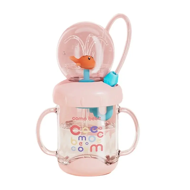 

A74E-Fun Whale Squirt Cup 220ML Leak Proof Water Bottle With Straw Handle Whale Fountain Tumbler B