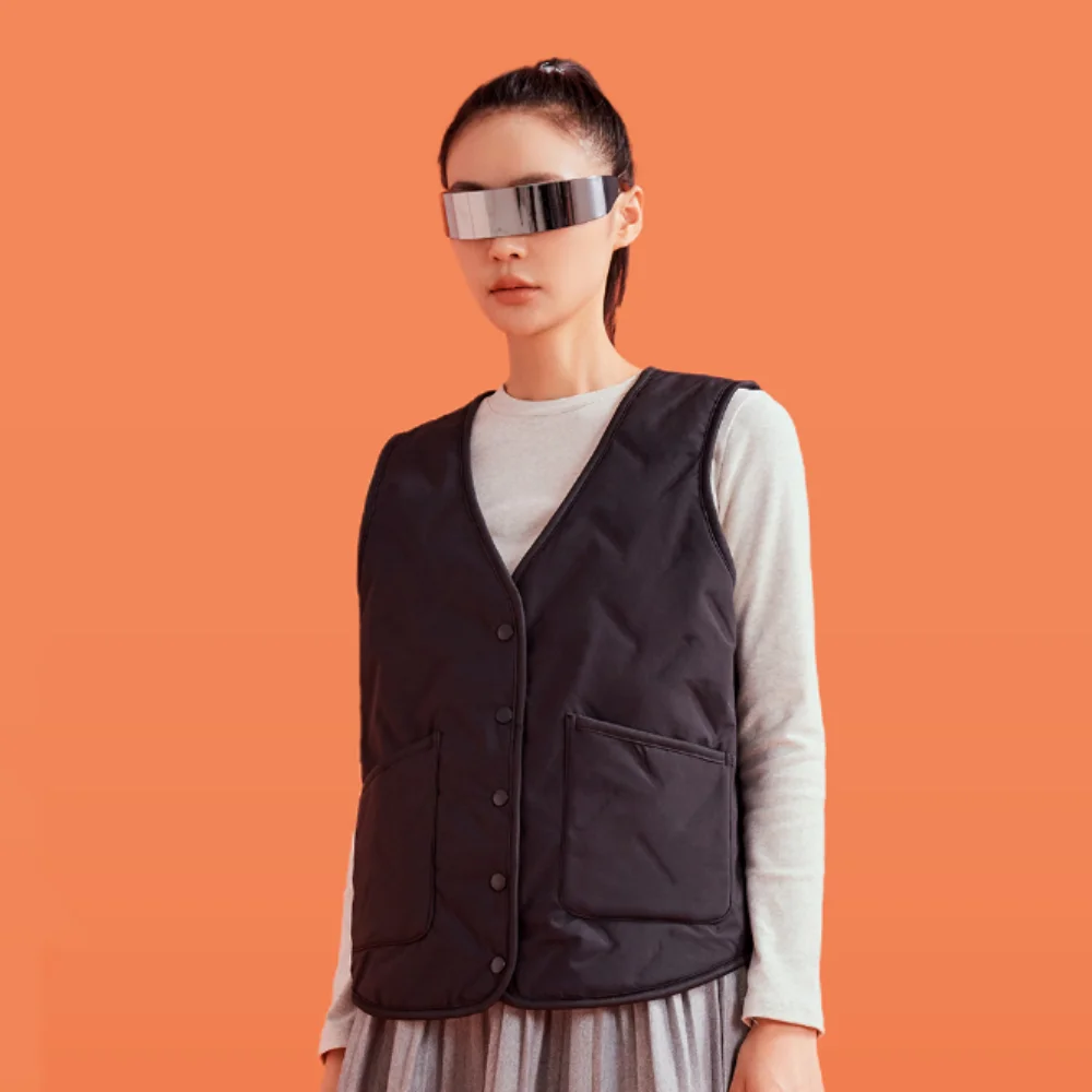 

Casual Oversized Cropped Vest Women V-neck Thermal Men's Sleeveless Coat with Pockets Warm Windproof Waistcoat Couple