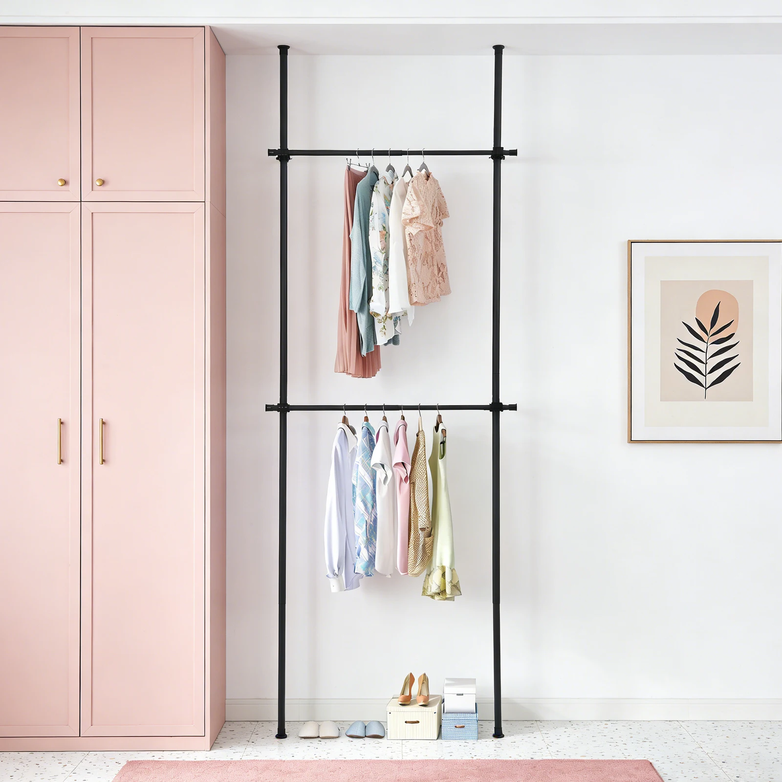 

2-уровневая вешалка для одежды, подвесной органайзер для одежды, вешалка для одежды, подвесная полка для одежды, подставка для белья из углеродистой стали для использования в спальне