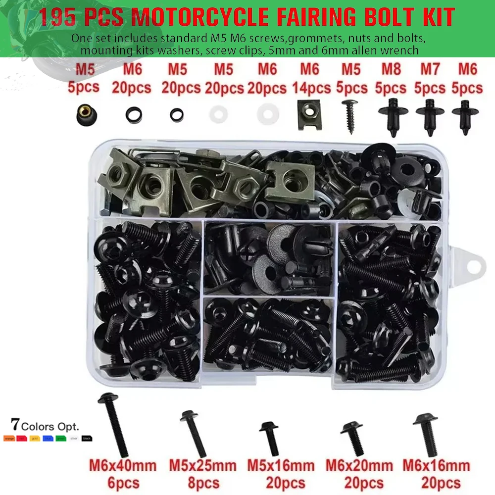 195 PCS Motorcycle Accessories Aluminum Fairing Bolt Screws Kit Fit For YAMAHA YZF 600 1000 R1 R6 R3 R15 R25 T-MAX 530 TMAX 500