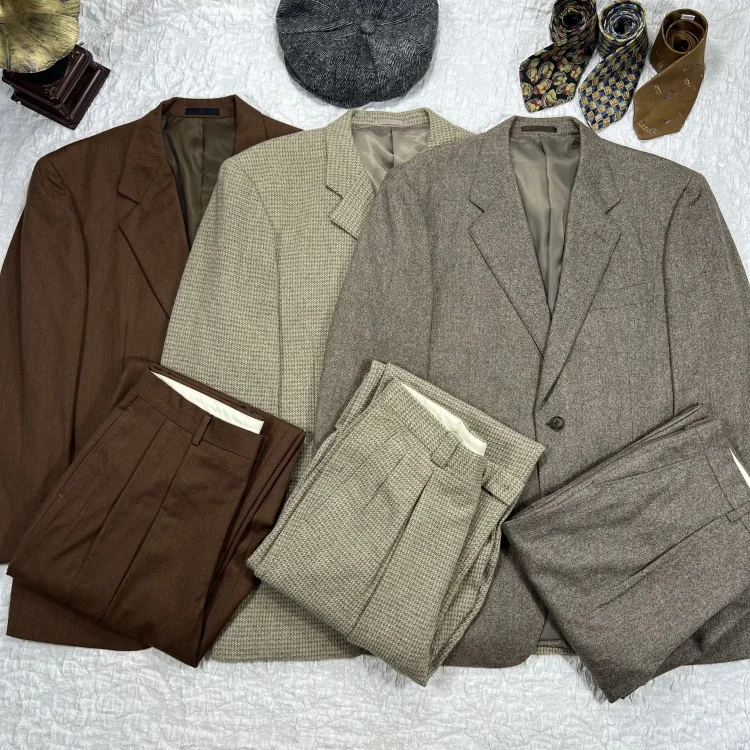 

Vintage Japanese Made Woolen Casual Men's Suit Briti Hong Kong Sle Autumn Winter Busin Gentleman Two Button Plaet Pu...