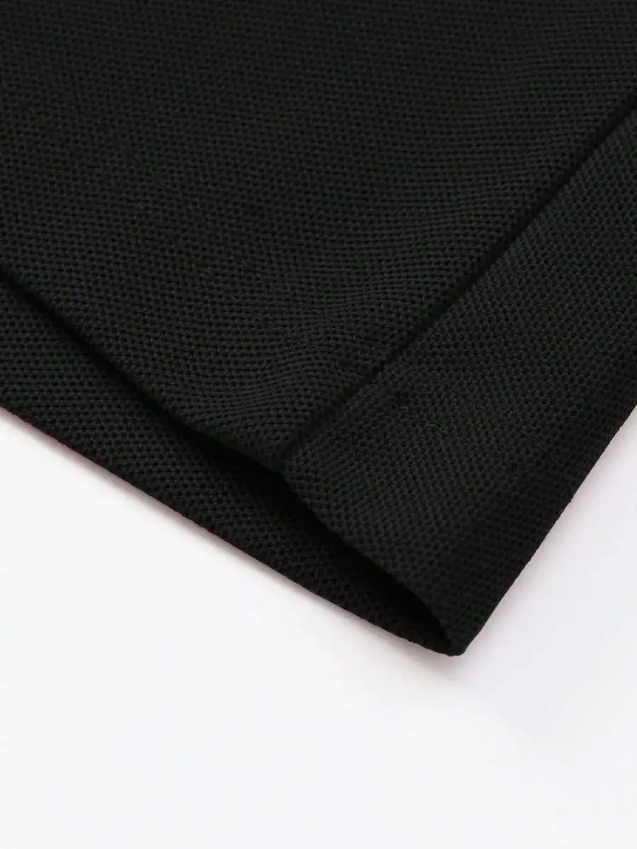 

Mens Black Pique Shirt With Contrast Red Trim Collar And Cuffs Short Sleeve Casual Top