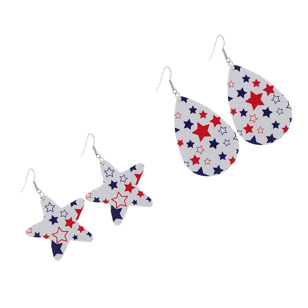 

American Flag Earrings 2 Pairs Water Drop Women Chunky Hoop Ear Drops Unique Design Fashion Accessories Independence Day