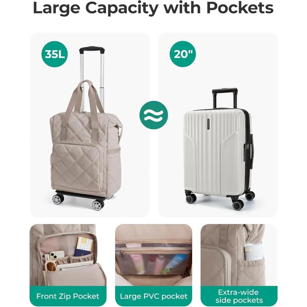 حقيبة سفر قابلة للحمل سعة 35 لترًا مع عجلات قابلة للفصل، وجيب مبلل من مادة PVC، وأمتعة للسفر بكفاءة #3