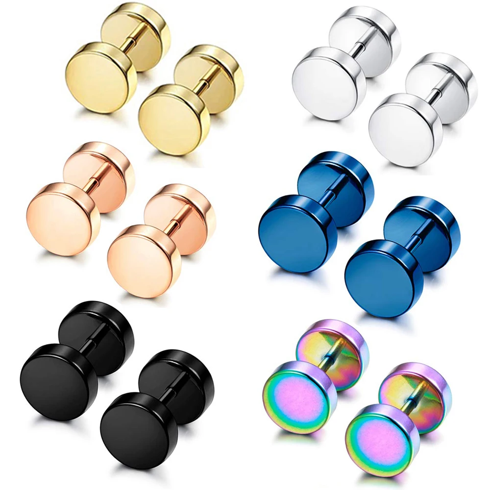 One Pair Black Stainless Steel Round Stud Earrings For Women Dumbbell Piercing Earrings Men Punk Fashion Jewelry 2-14mm