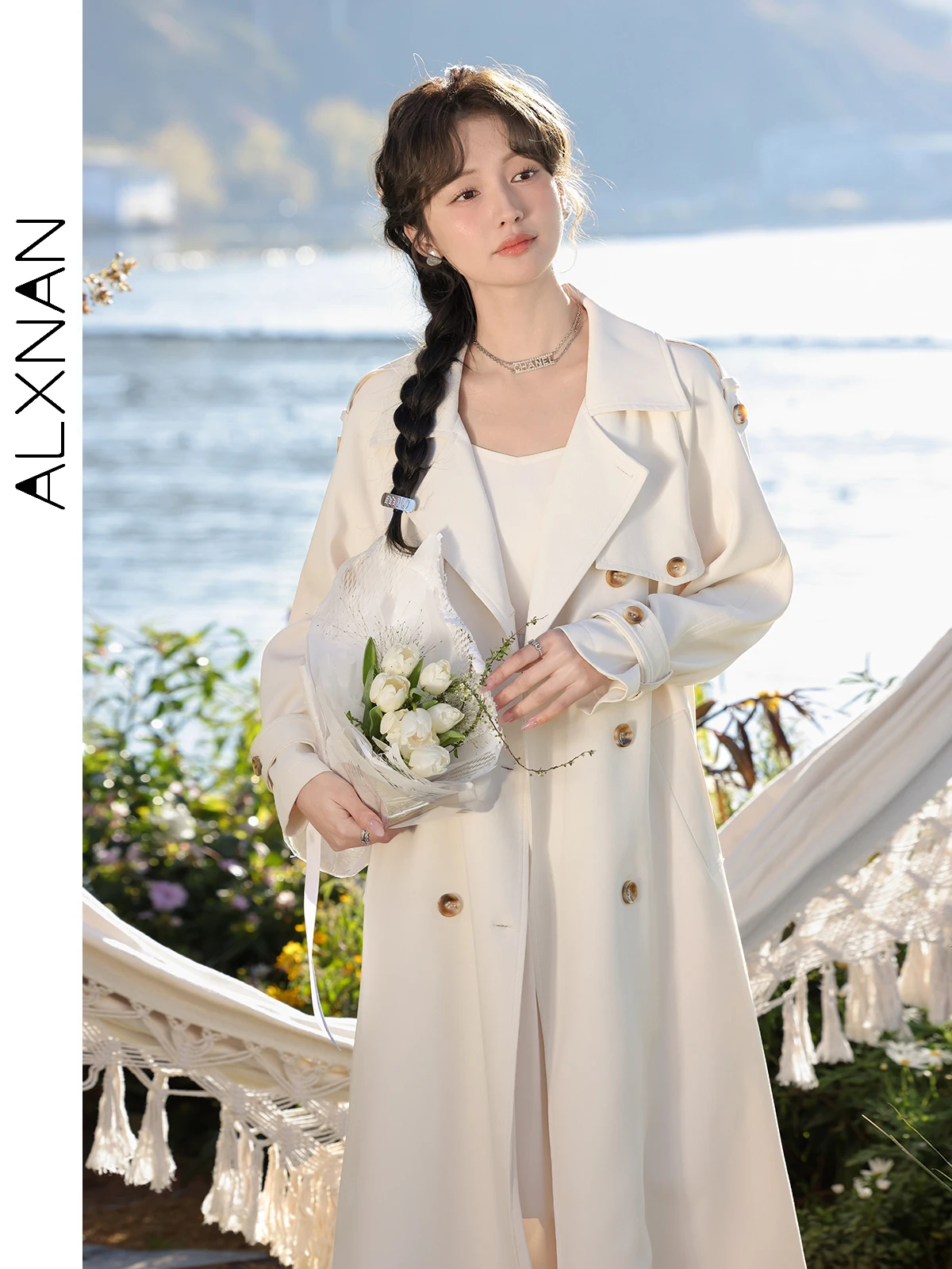 

ALXNAN Simple Fashion Trench Coat for Women 2024 Spring Autumn New Casual Tailored Collar Streetwear Midi Loose Jackets L336203