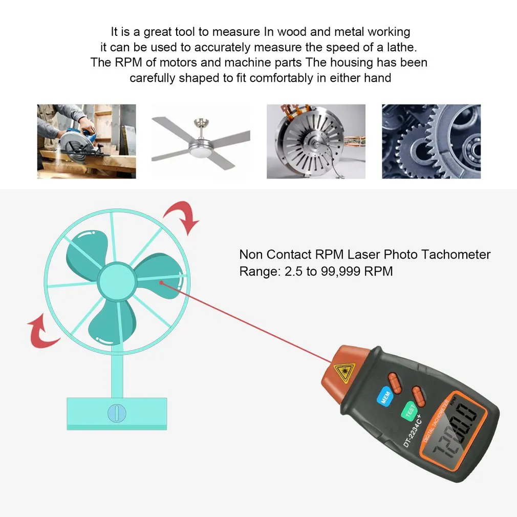 LCD Digital Laser Photo Tachometer Non Contact RPM Tach Laser Tachometer Speedometer Speed Meter Tester Speed For Lathe Motors