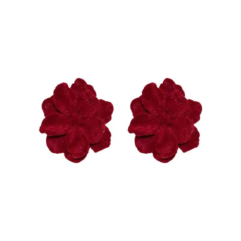 Fashionable Minimalist Women Earrings Vintage Wine Red Velvet Rose Earrings Elegant Jewelry Creative Daily Clothing Accessories