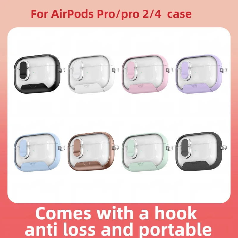 

For AirPods Pro/Pro 2/4th Generation Shockproof Transparent Earphone Cover with Magnetic Bracket for Long-Lasting Protection