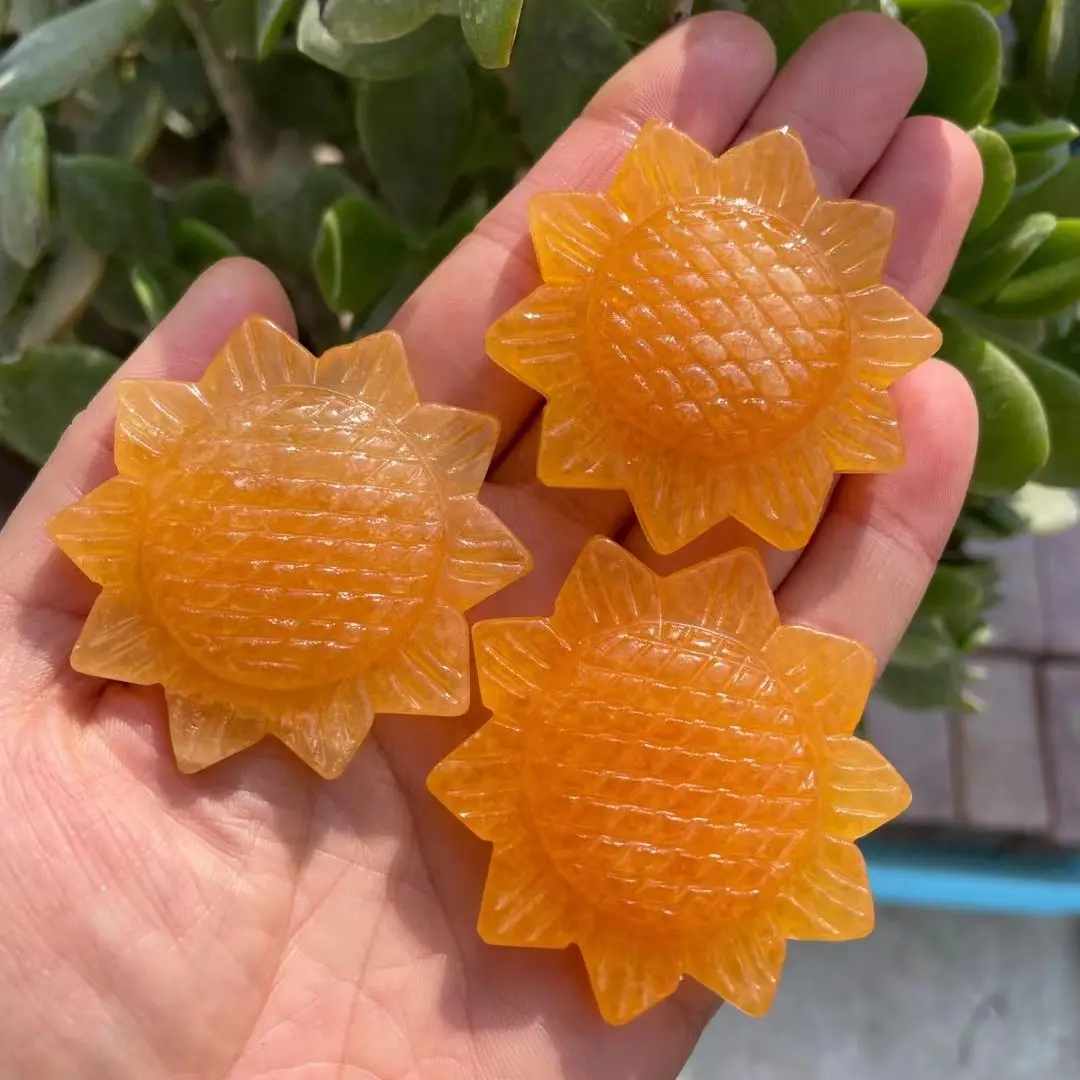 

50mm 5pcs Natural Stone Yellow Calcite Sunflower Crystal Carved Plant Home Decoration Ornament Fashion Jewelry Gift