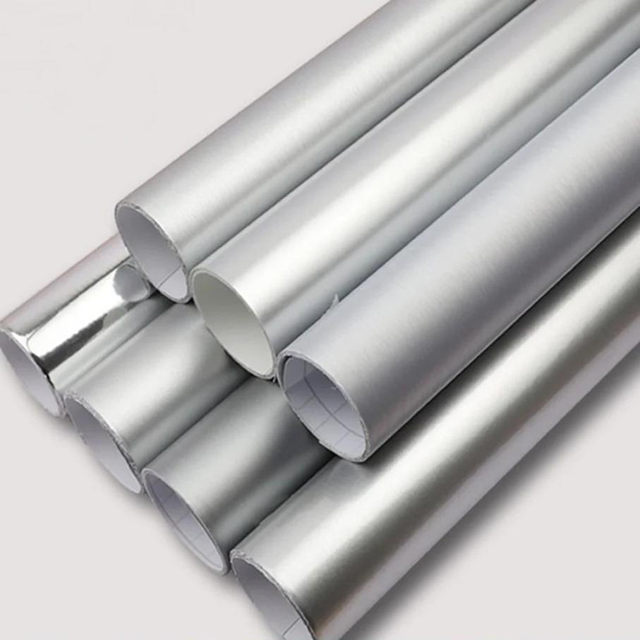 50cmx500cm Silver Brushed Aluminum Vinyl Wrap With Air Release Bubble Free Car Motorbike Sticker Wrapping