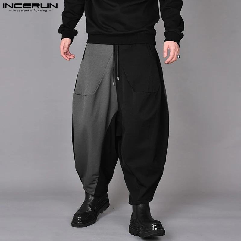 INCERUN-Pantalones largos de pierna ancha para hombre, pantalón de estilo coreano, a la moda, informal, con retales y contraste de Color, S-5XL, 2024