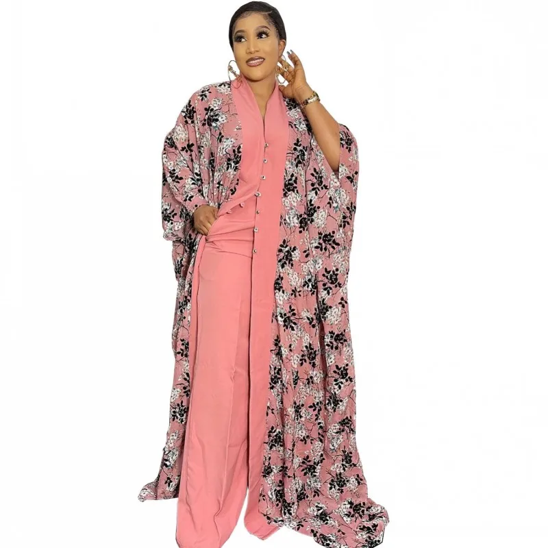 

African Dresses Clothes For Women 2 Piece Set Cardigan Robes Africa Kanga Outfits 2022 Floral Print Streetwear African Pant Suit