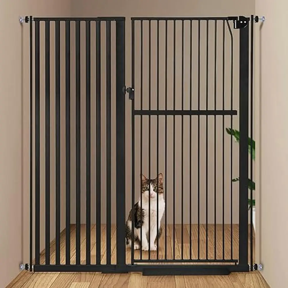 Extra Tall Pet Gate with Double Safety Lock & Self Closing Door Prevents Cats From Jumping Through Easy Installation Strong &