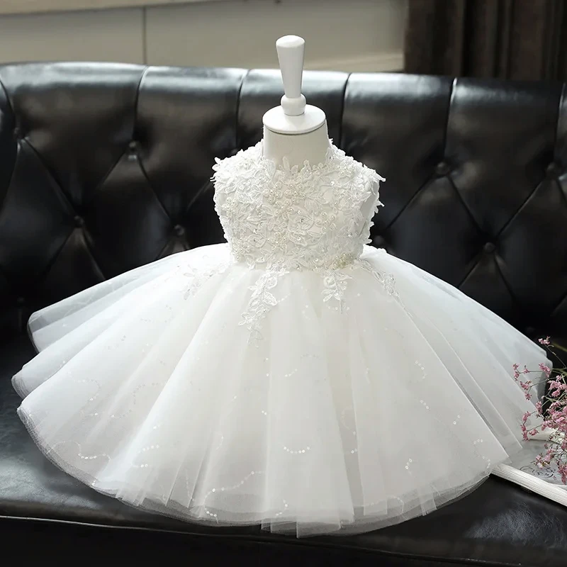 Children Party Girls Lace Tulle Princess Dress Toddler Birthday Photography White Clothes Christmas Prom Kids Sweet Ball Gown