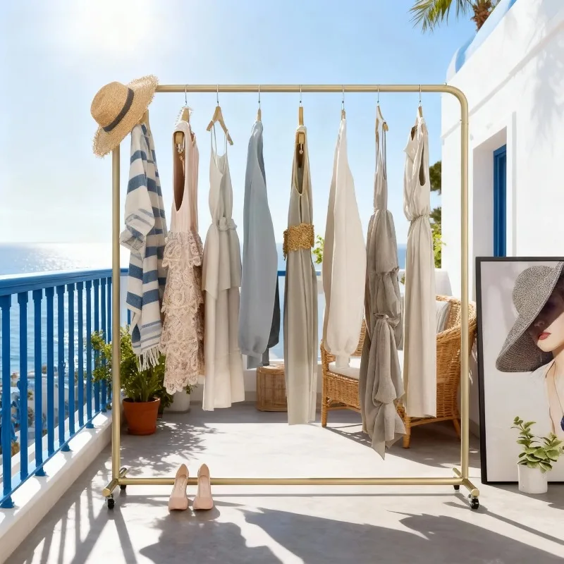 Nordic Eco-Friendly Mobile Clothes Rack Iron Art Heavy Duty Garment Rack with 40CM Base Width for Long-Lasting Use in Home Store