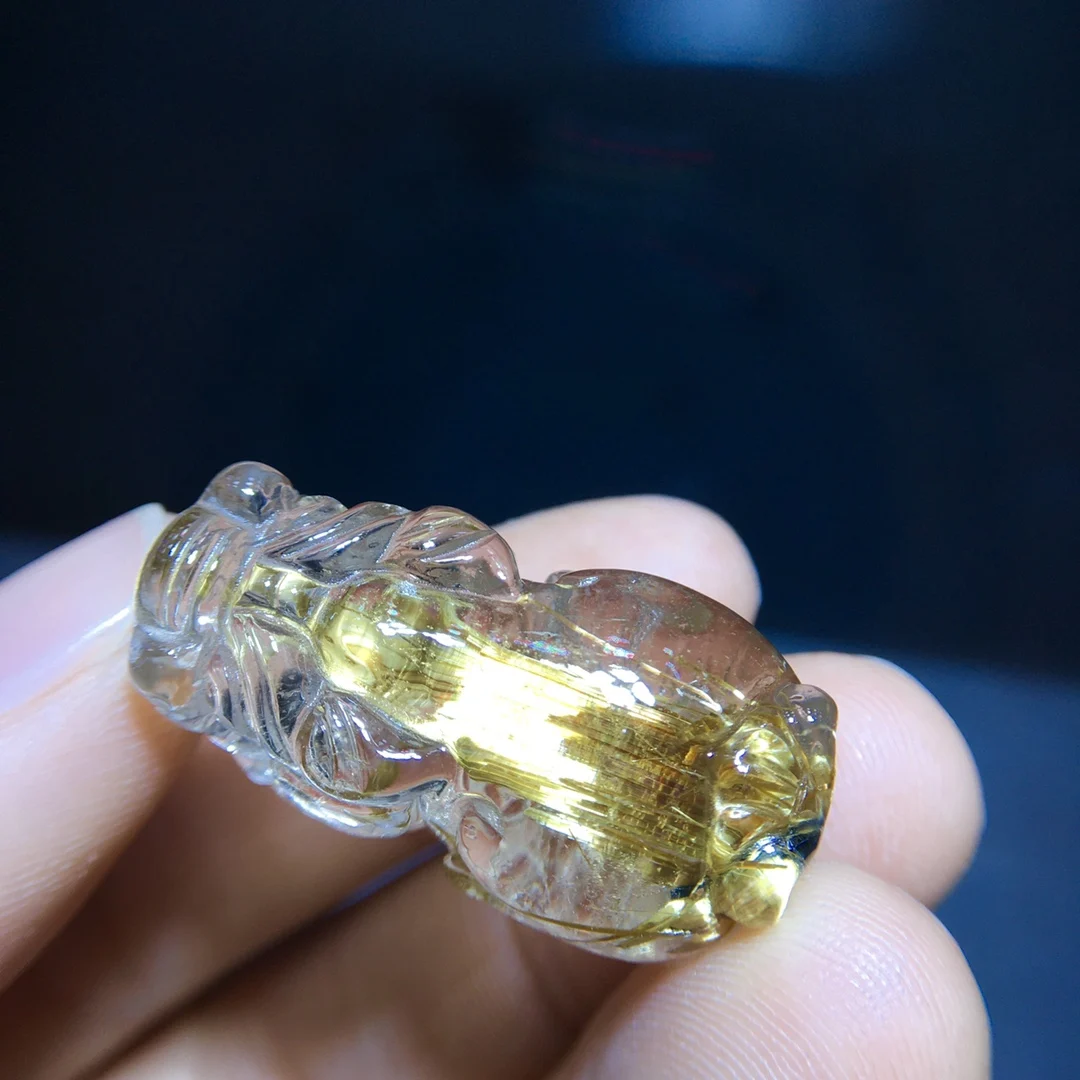Natural Gold Rutilated Quartz Rectangle Pendant 31/16.6/12.3mm Rutilated Quartz Flower Men Women Brazil AAAAAAA