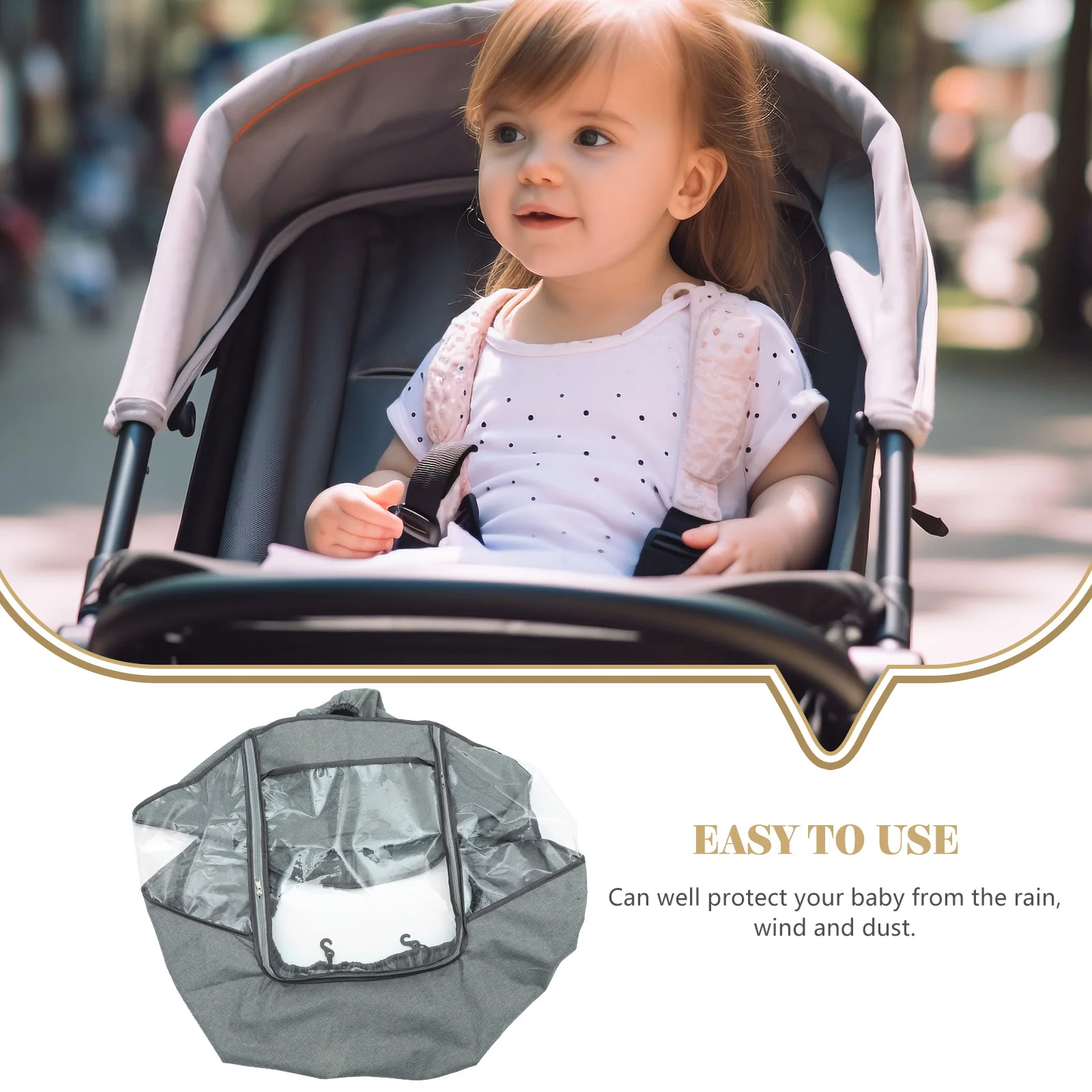 

Durable Waterproof Stroller Rain Cover Grey Windproof Baby Protective Shield for Outdoor Use Easy Carry Storage