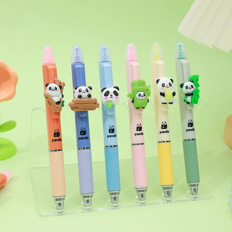 36 pcs/lot Kawaii Panda 6 Colors Highlighter For Writing Cute 0.5mm Black Ink Gel Pen School Office Supplies Stationery