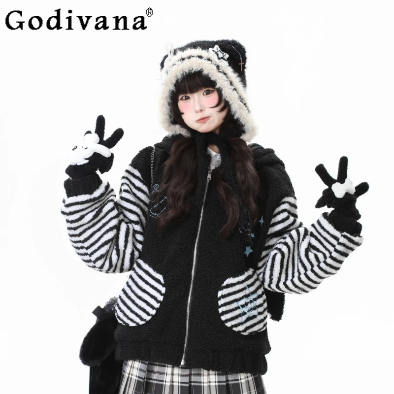 سترة صوف الضأن القطنية للنساء الشتاء طويلة الأكمام سميكة معطف دافئ أعلى الإناث النمط الياباني الحلو لوليتا سترات #4