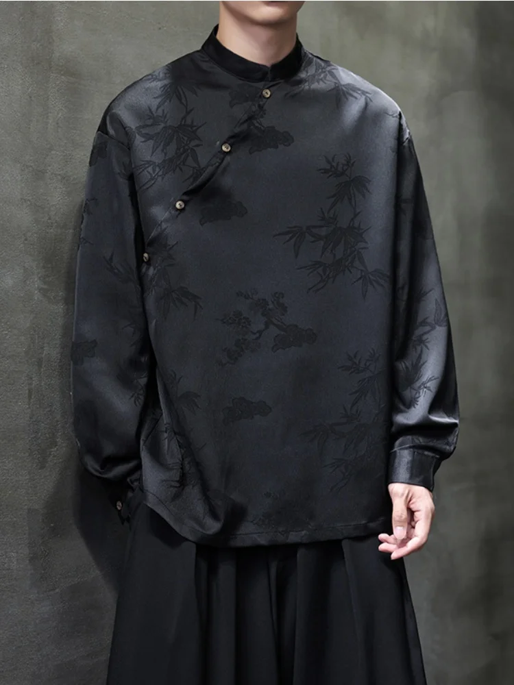 

Новая мужская рубашка в китайском стиле с воротником-стойкой, модернизированный ханьфу, весенняя новинка, одежда для мужчин среднего и пожилого возраста, костюм Тан.