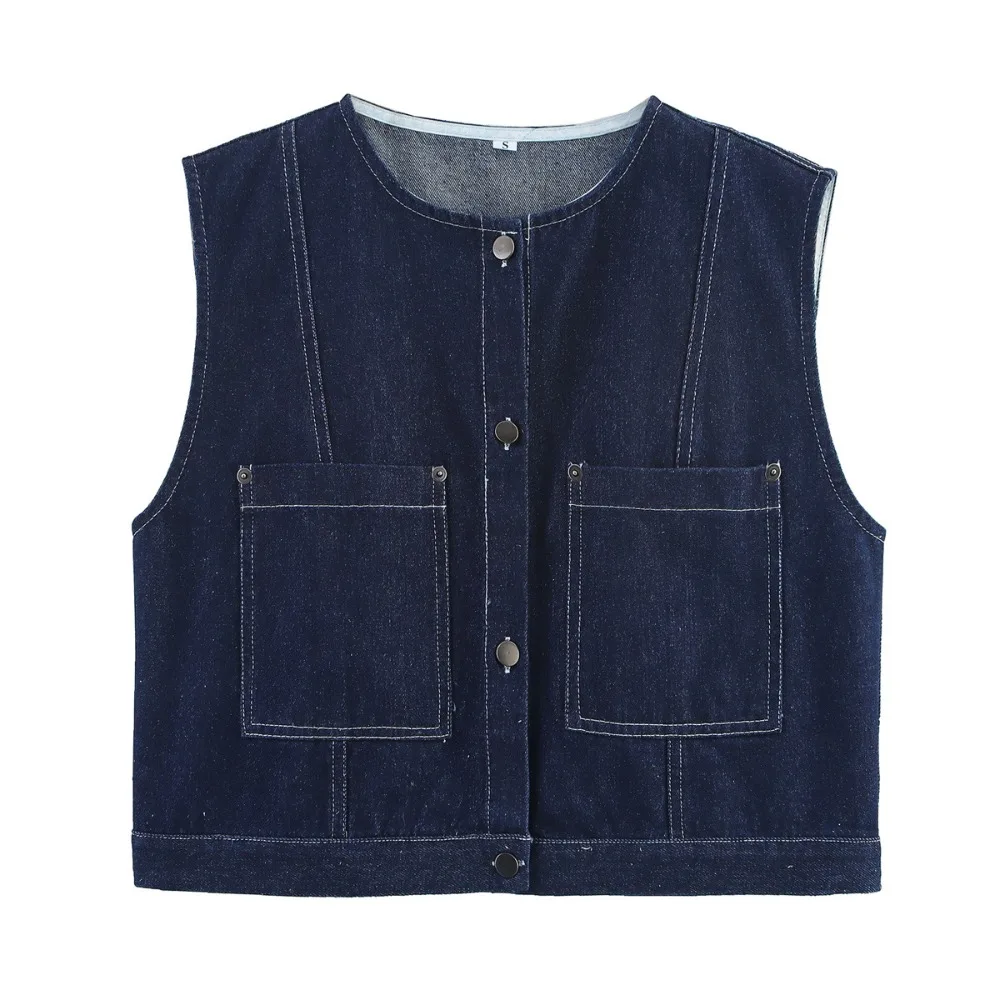 Herfst Casual Denim Vest Jas voor Vrouwen Solid Single Breasted Mouwloos Vest Korte Vest Jassen Office Lady Uitloper 2025