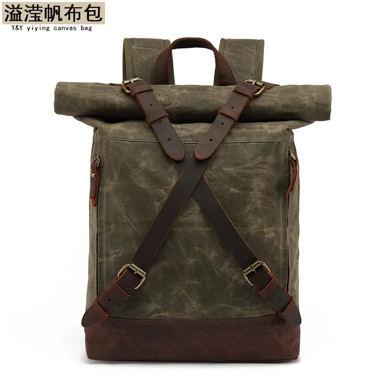 Luxury Vintage Canvas Backpacks for Men Oil Wax Canvas Rucksacks Travel bag Backpack Large Waterproof Daypacks Retro Bagpack