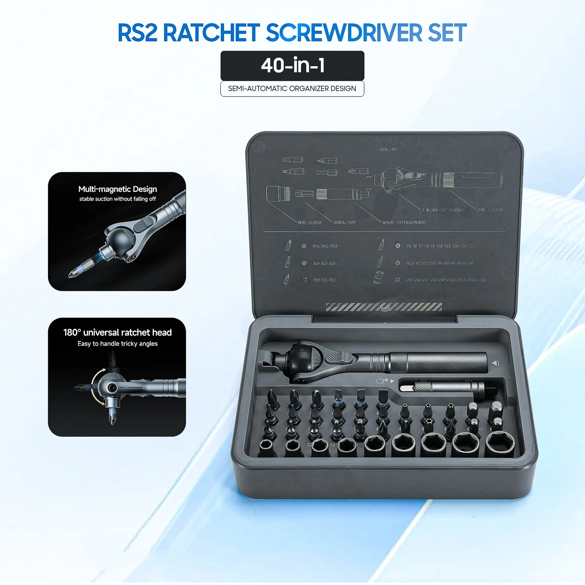 

Atuman Magnetic Ratchet Screwdriver Set 40 in 1 Portable Precision Repair Tool Kit for Furniture Computer Bicycle