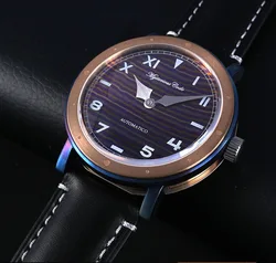 Luxury Automatic Watch Men Titanium Bronze Watches Moonscape Dial Mechanical Wristwatches Mysterious Code Vintage Clocks No Logo