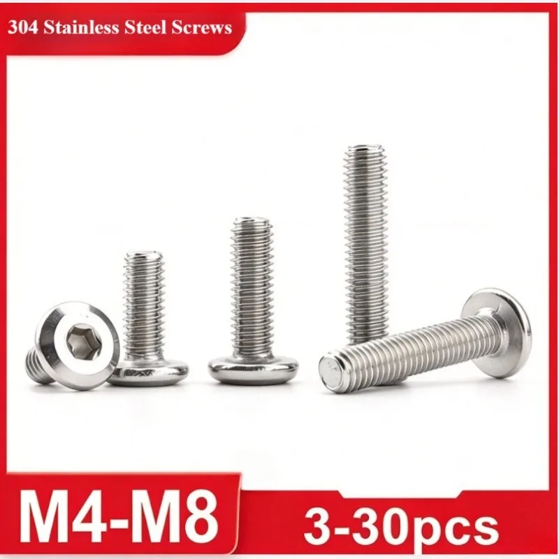 2-50/PCS Allen Flat Head Furniture 304 Screw Stainless Steel M2 M2.5 M3 M4 M5 M6 M8 M10 M12 Hex Socket Funiture Bolts Metric