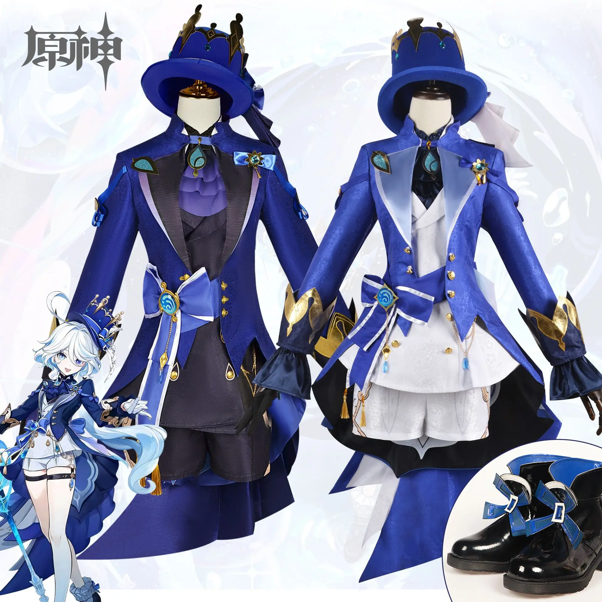 Furina Cosplay Kostüm Genshin Impact Figur Karneval Uniform Anime Focal ors Kleid Full Set Outfit Schuhe Perücke Rollenspiel für Frauen