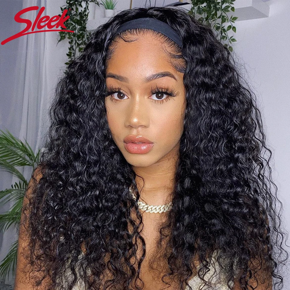 

Sleek 24 Inch Headband Wig Human Hair Deep Wave Curly Remy Human Hair Wigs For Women Short Headband 100% Real Human Hair Wigs