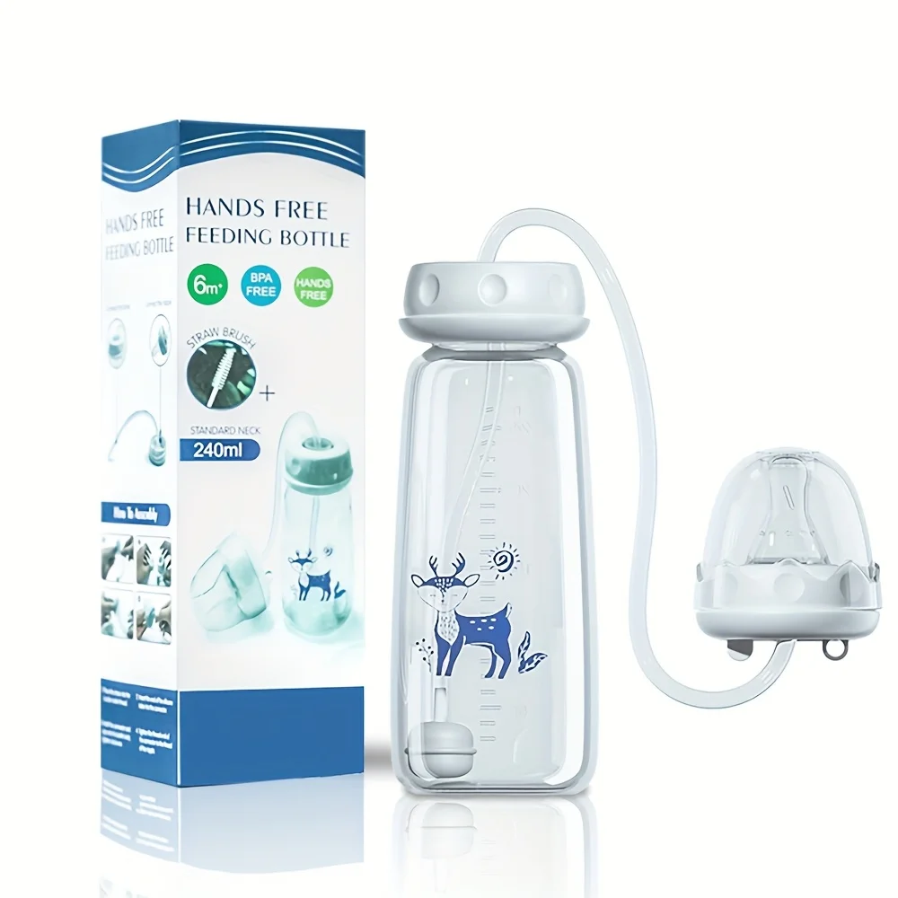 1pc Leak-Proof Hands-Free Bottle for Lying Feeding, Food-Grade PP Easy Clean, Anti-Choke, Baby Drinks Sitting or Lying