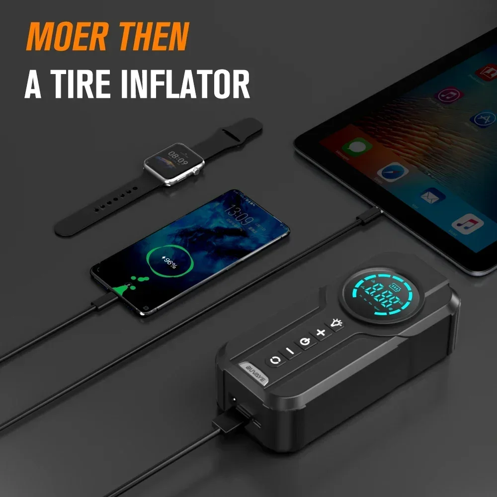 BUVAYE Portable Air Pump Digital Auto Car Inflator Tire Pump Portable Car Air Compressor for Motorcycles Bicycle Boat Tyre