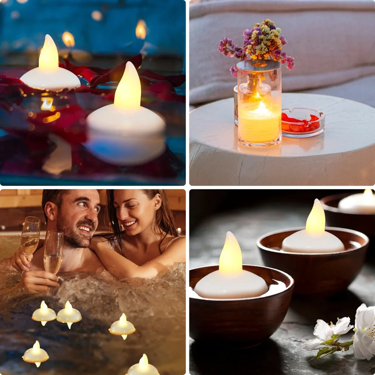 LED Flameless Floating Candle Battery Operated Waterproof Flash Tealights Candles Light For Pool SPA Bathtub Wedding Party Decor