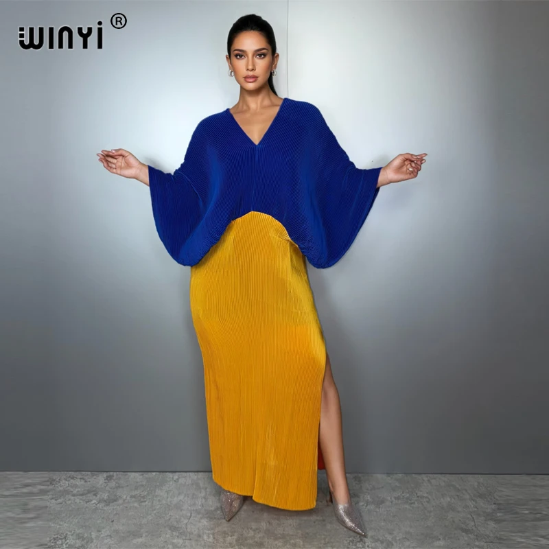 WINYI femmes nouvelle robe longue élastique ample boho robe Maxi Femme robes fête de vacances élégante robe plissée mode caftan