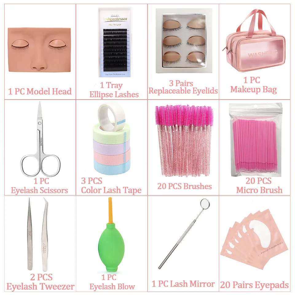 Wimpernverlängerungs-Trainingsset für Anfänger, Übungsmodell, Kopf, Schaufensterpuppe, Augenpads, Pinzette, Bürsten, Make-up-Set, Übungswimpern – Detail 4