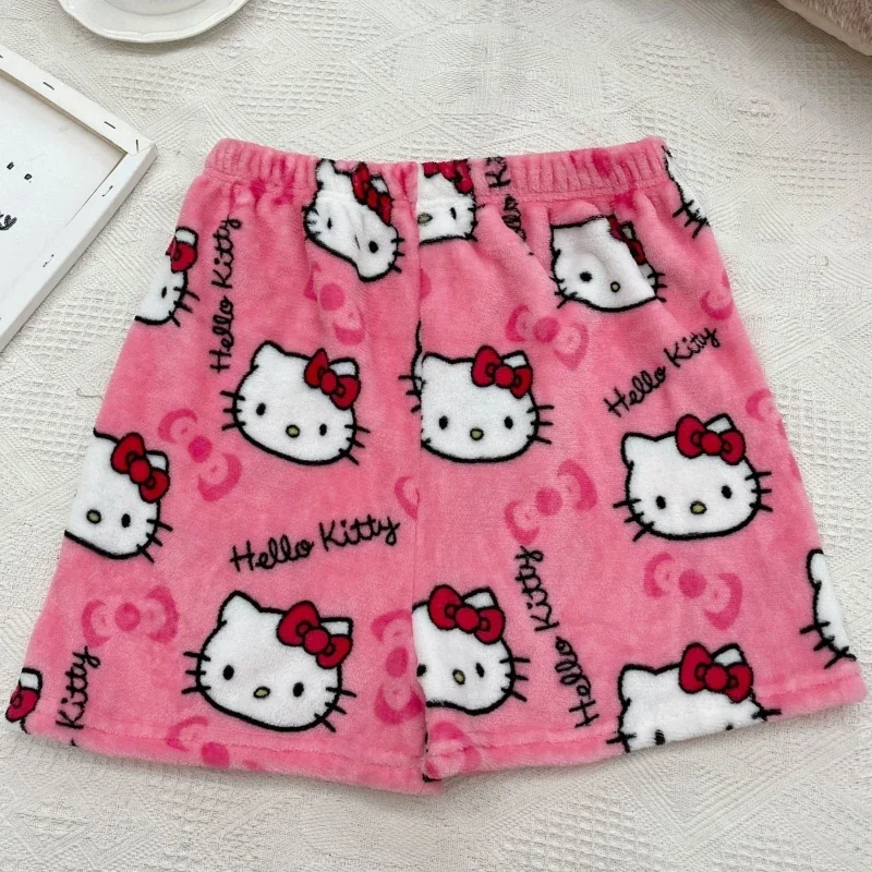 Sanrio Kawaii Kt Cat Kitty Short pigiama Home pantaloni Casual primavera estate peluche pantaloni in pile Anime Cosplay Cute Girl Kawaii Gift