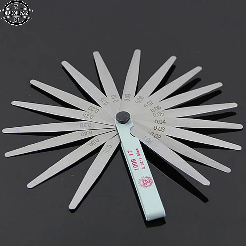 Herramientas de medición de acero de 0,02 a 1mm, 17 cuchillas, espesor de bujía, Gap, métrico de relleno, Feeler Gauge, 100mm