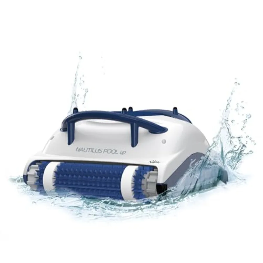 Robotic pool vacuum for in-ground pools up to 26 FT ABS plastic body blue wall-climbing with scrubber brush