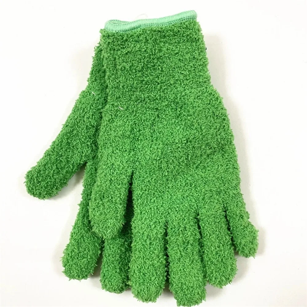 1 Pair Super Soft Microfiber Cleaning Gloves Comfortable Solid Color Dust Removal Gloves Five Finger Absorbent Household Gloves