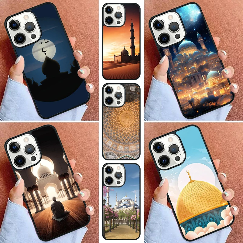 Arabic Muslim Mosque Building Phone Case For iPhone 16 15 14 Pro 11 13 12 Mini Max SE 2020 6S 7 8 Plus Cover Capa