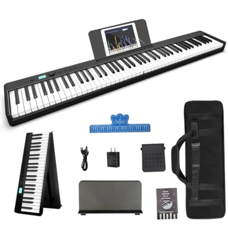 

Foldable 88 Key Portable Piano with Semi-Weighted Keys Bluetooth MIDI Connectivity Full Size Digital Keyboard for Adult Beginne